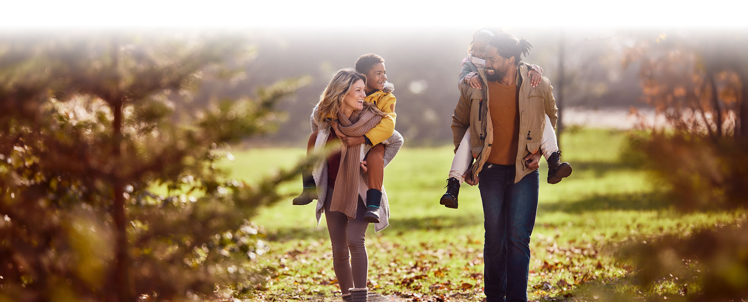 Family hiking in the fall
